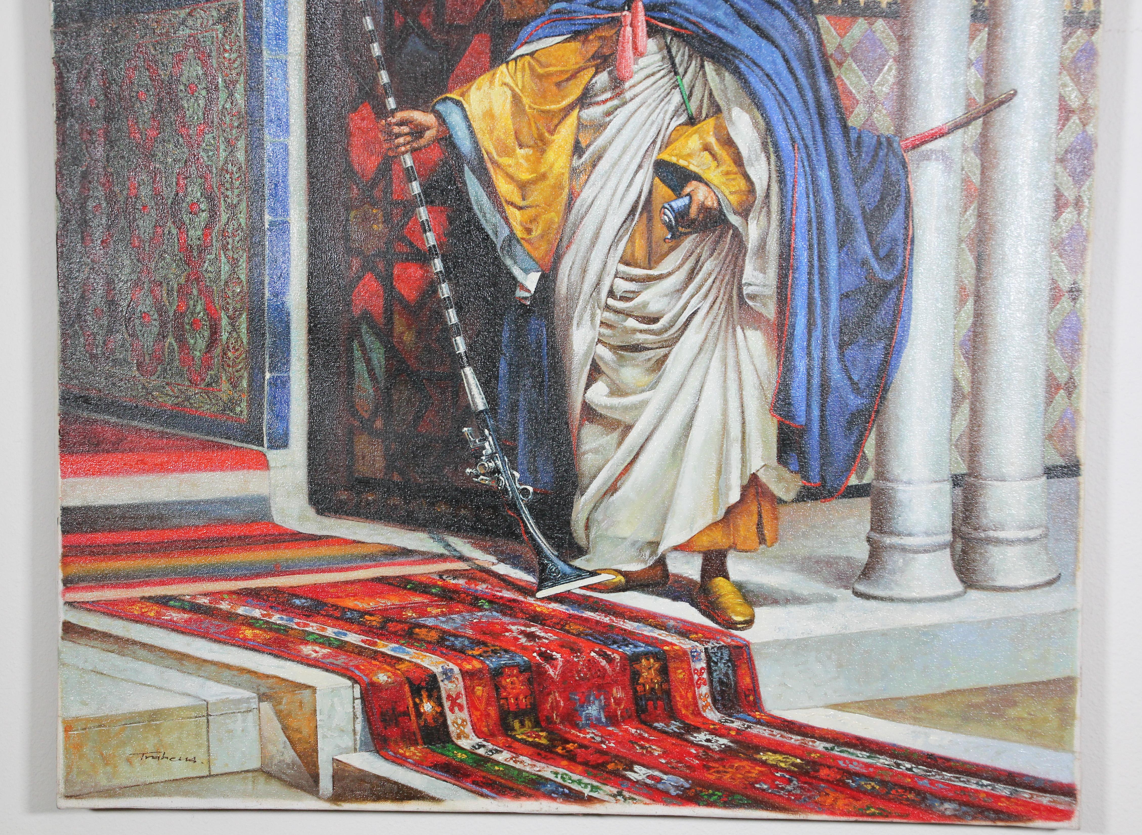 Hand-Painted Moroccan Orientalist Oil Painting of a Moorish Men