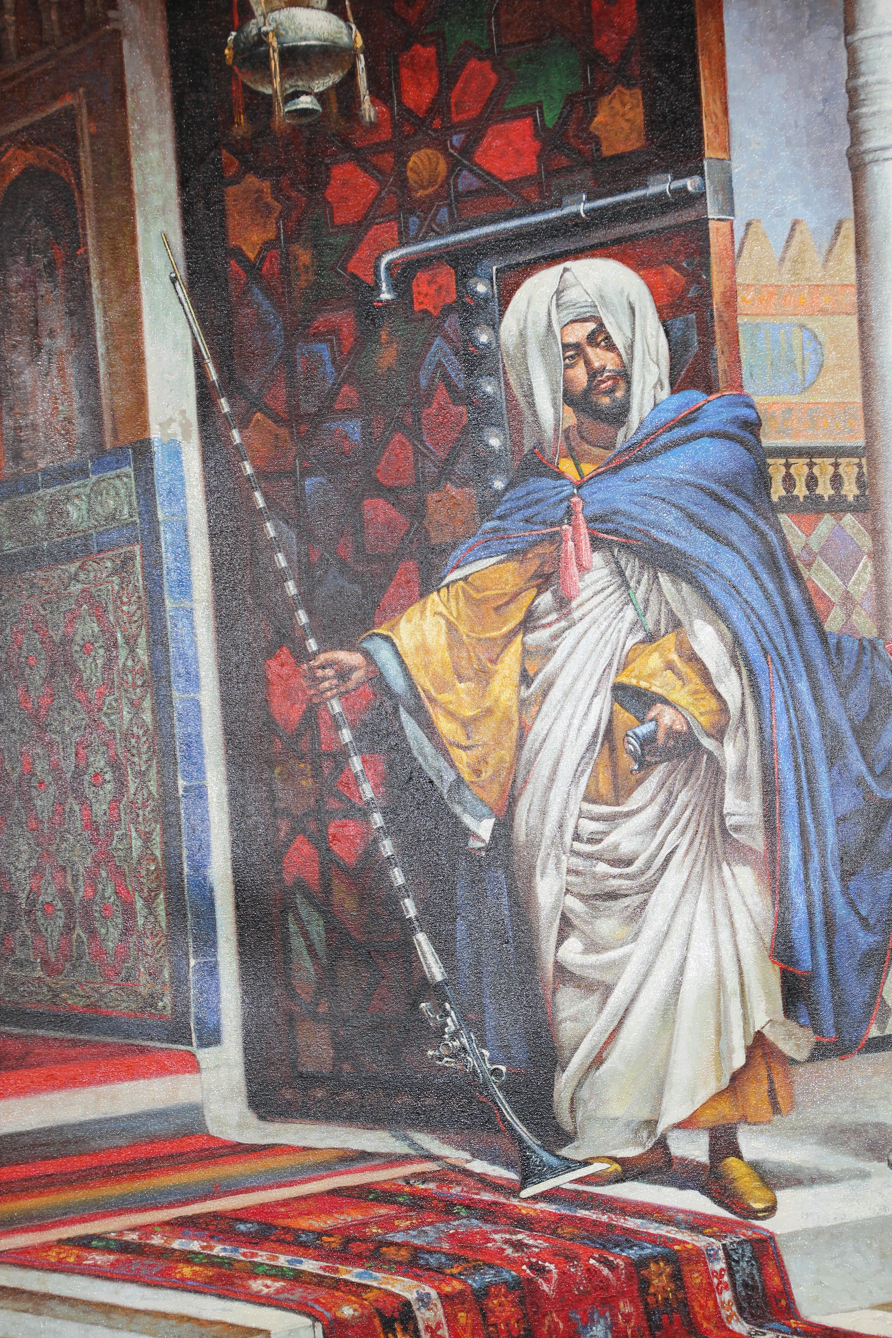 Moroccan Orientalist Oil Painting of a Moorish Men In Good Condition In North Hollywood, CA