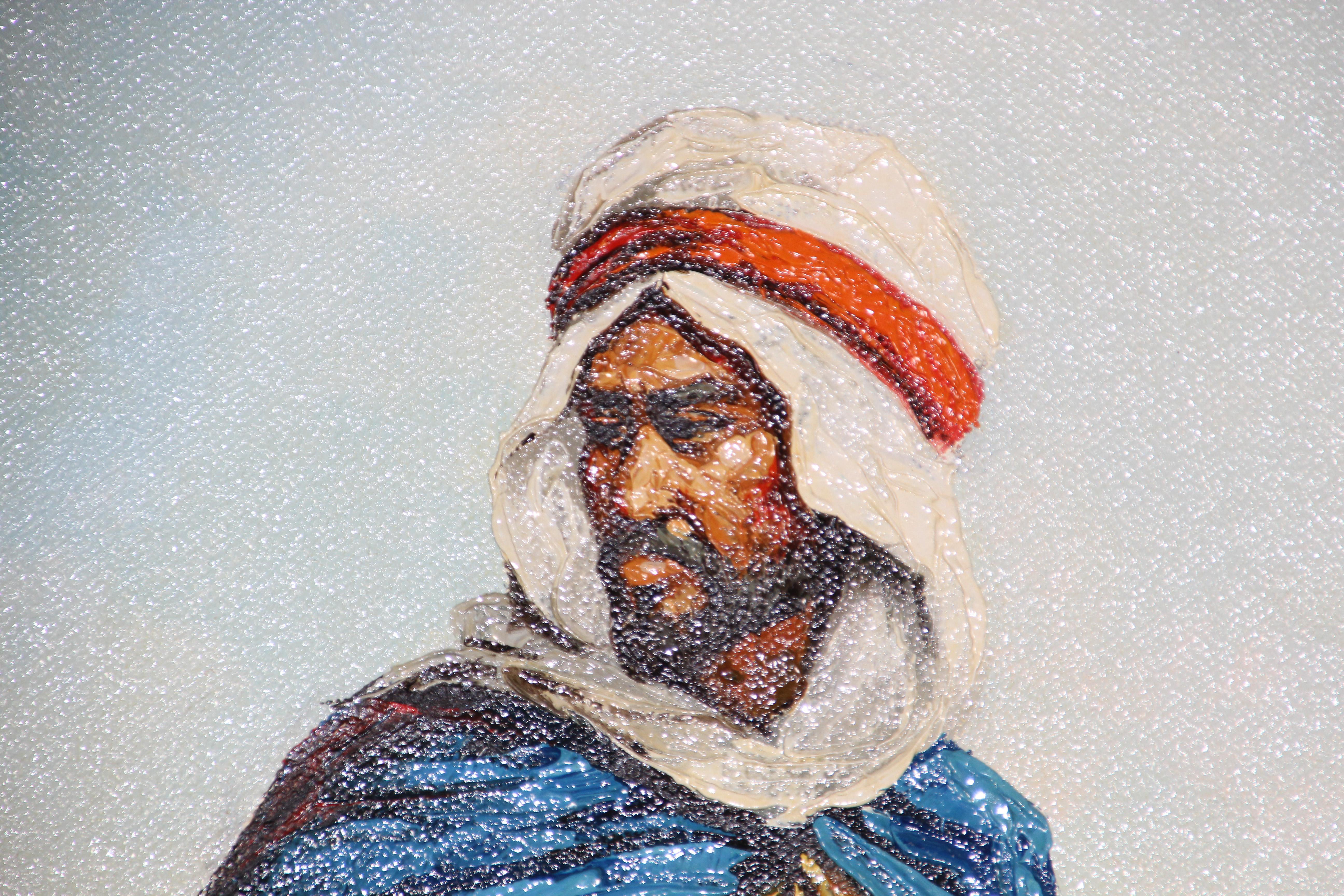 Peinture à l'huile orientaliste marocaine d'hommes sur chevaux 2