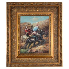 Moorish Orientalist Oil Painting of Men on Horses Framed