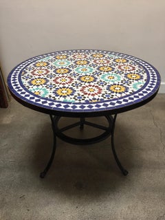 Moroccan Outdoor Mosaic Tile Table from Fez in Traditional Moorish Design