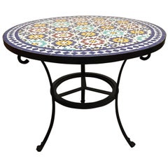 Vintage Moroccan Outdoor Mosaic Tile Table from Fez in Traditional Moorish Design