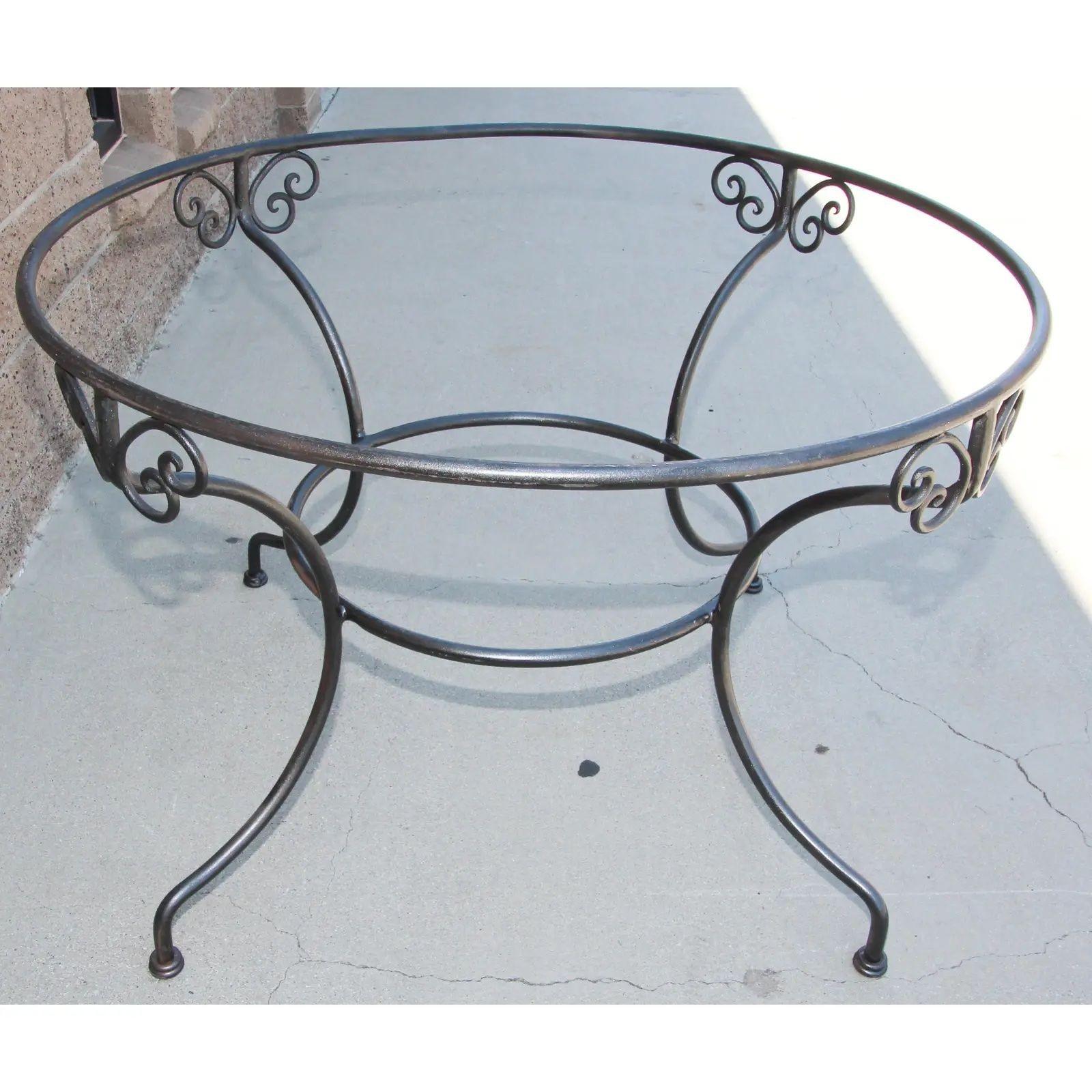 Hand-Crafted Moroccan Outdoor Round Mosaic Tile Dining Table on Iron Base 47 in.