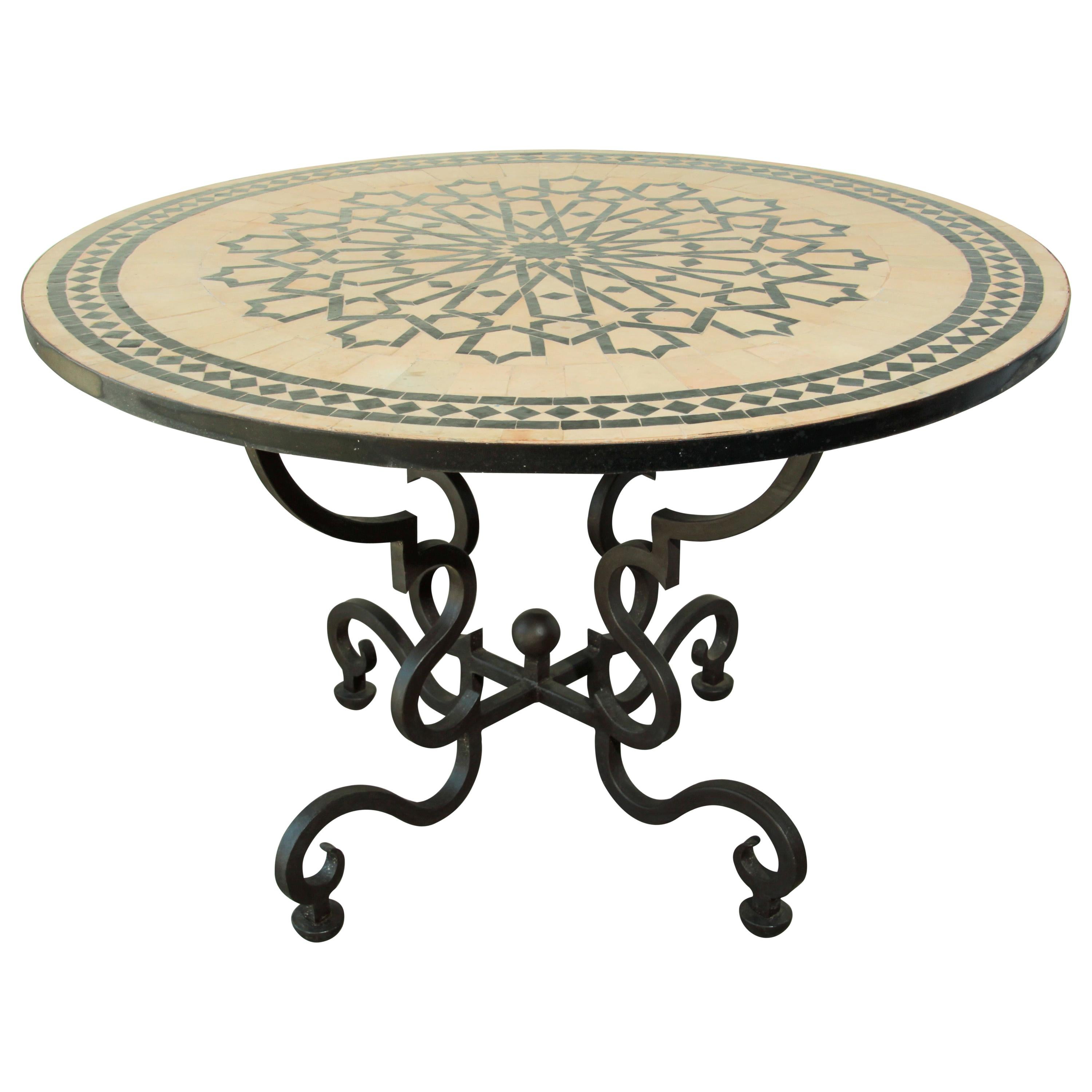Moroccan Outdoor Table in Mosaic Fez Blue and White Moorish Enamel Table