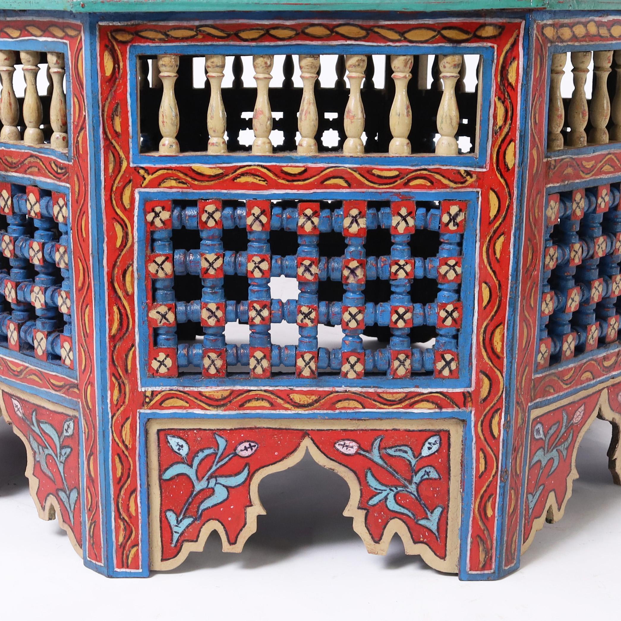 Hardwood Moroccan Painted Coffee Table or Stand For Sale