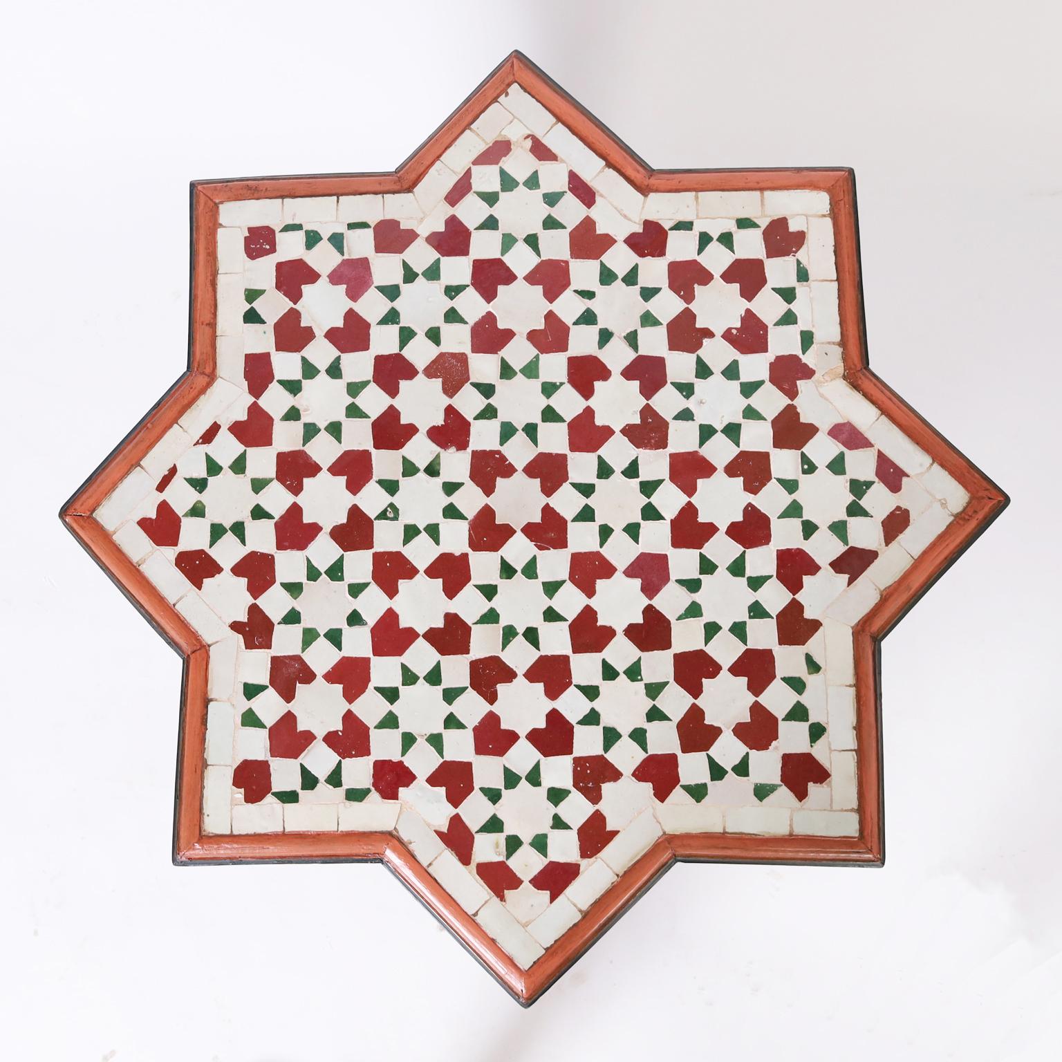 Moroccan Painted Tile Top Stand or Table In Good Condition For Sale In Palm Beach, FL