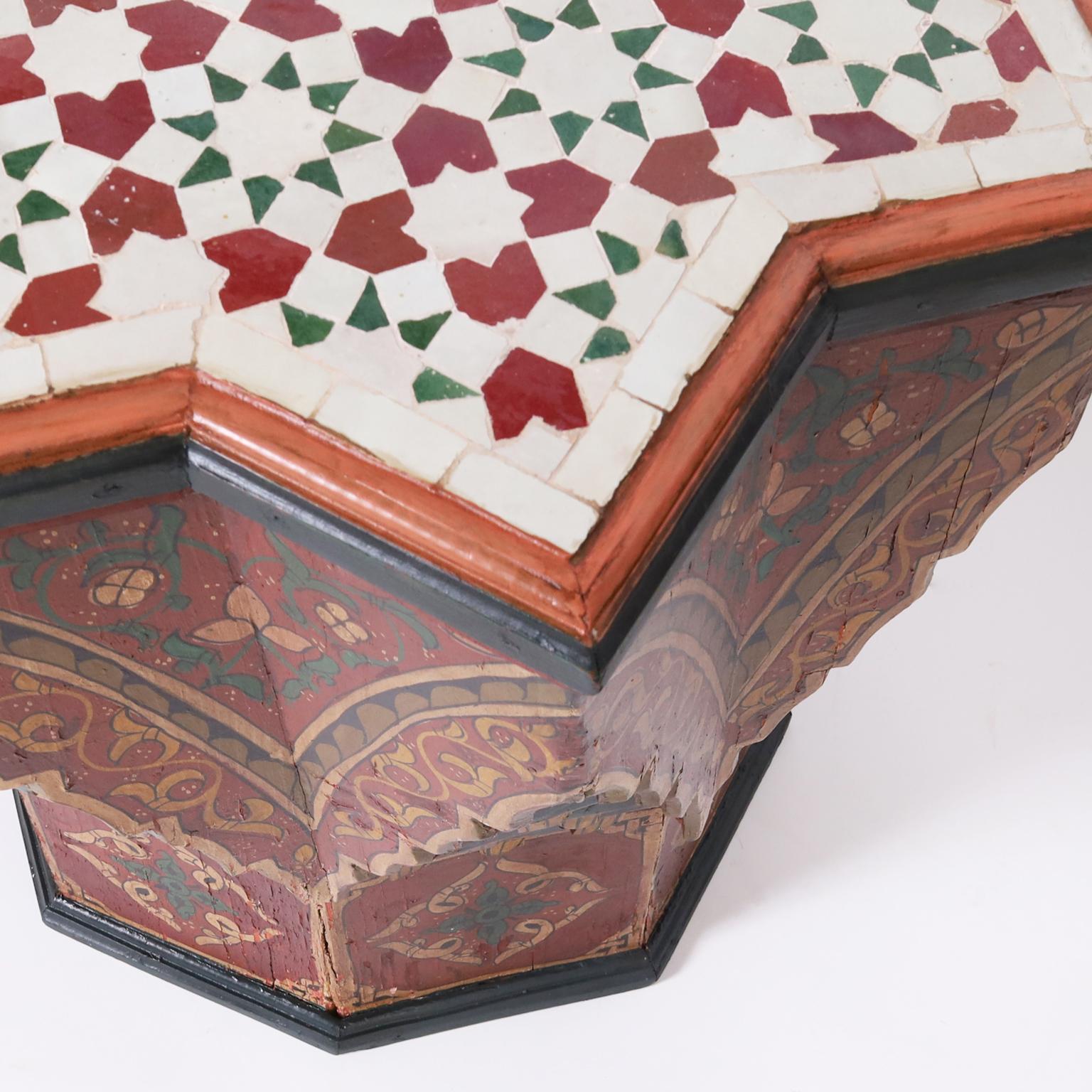 20th Century Moroccan Painted Tile Top Stand or Table For Sale