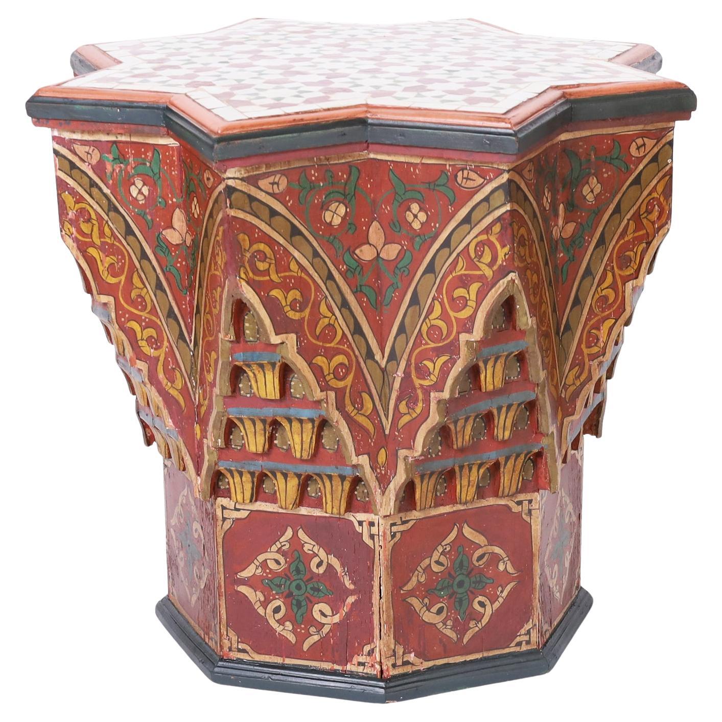 Moroccan Painted Tile Top Stand or Table For Sale