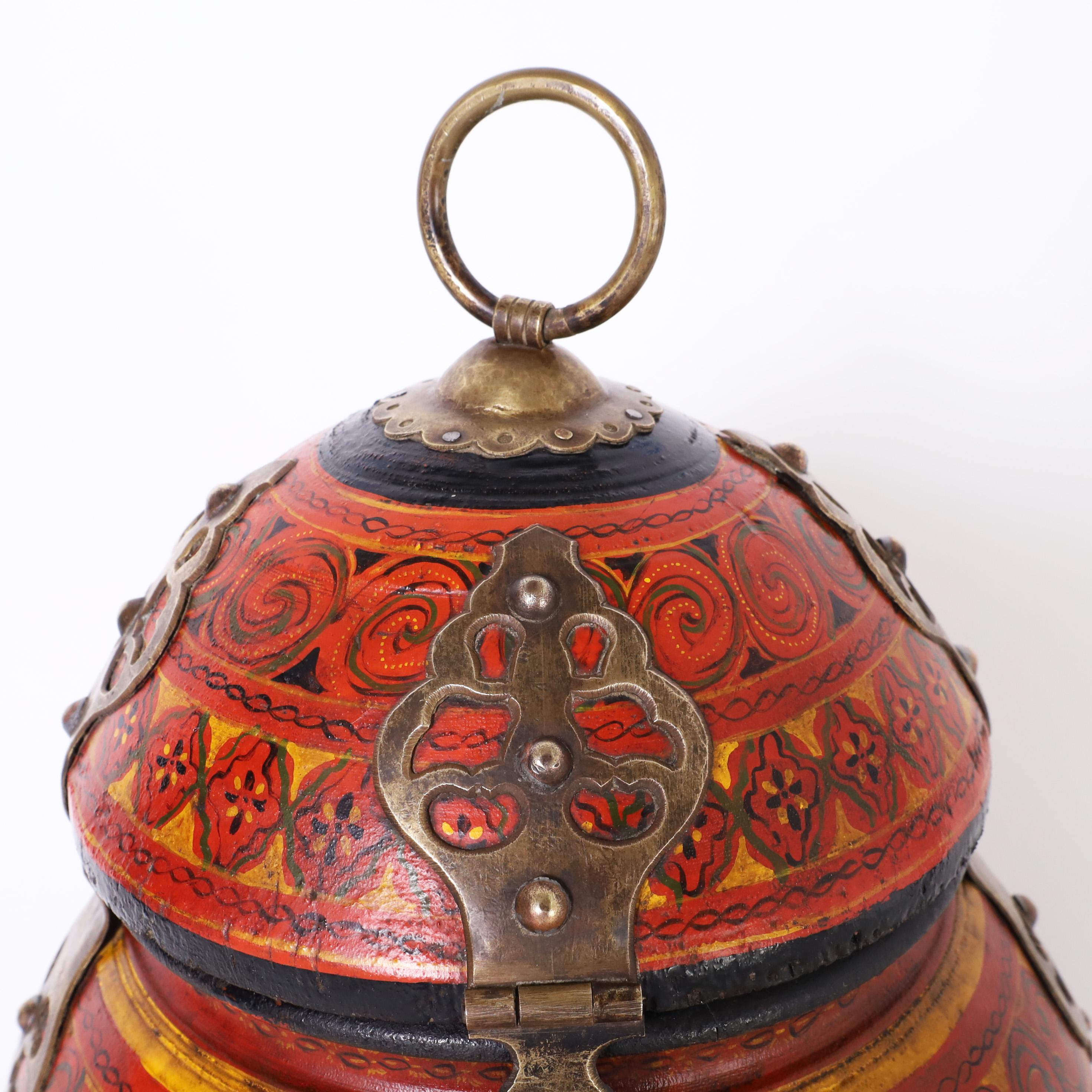 Moorish Moroccan Painted Wood Lidded Box or Urn
