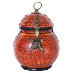 Moroccan Painted Wood Lidded Box or Urn