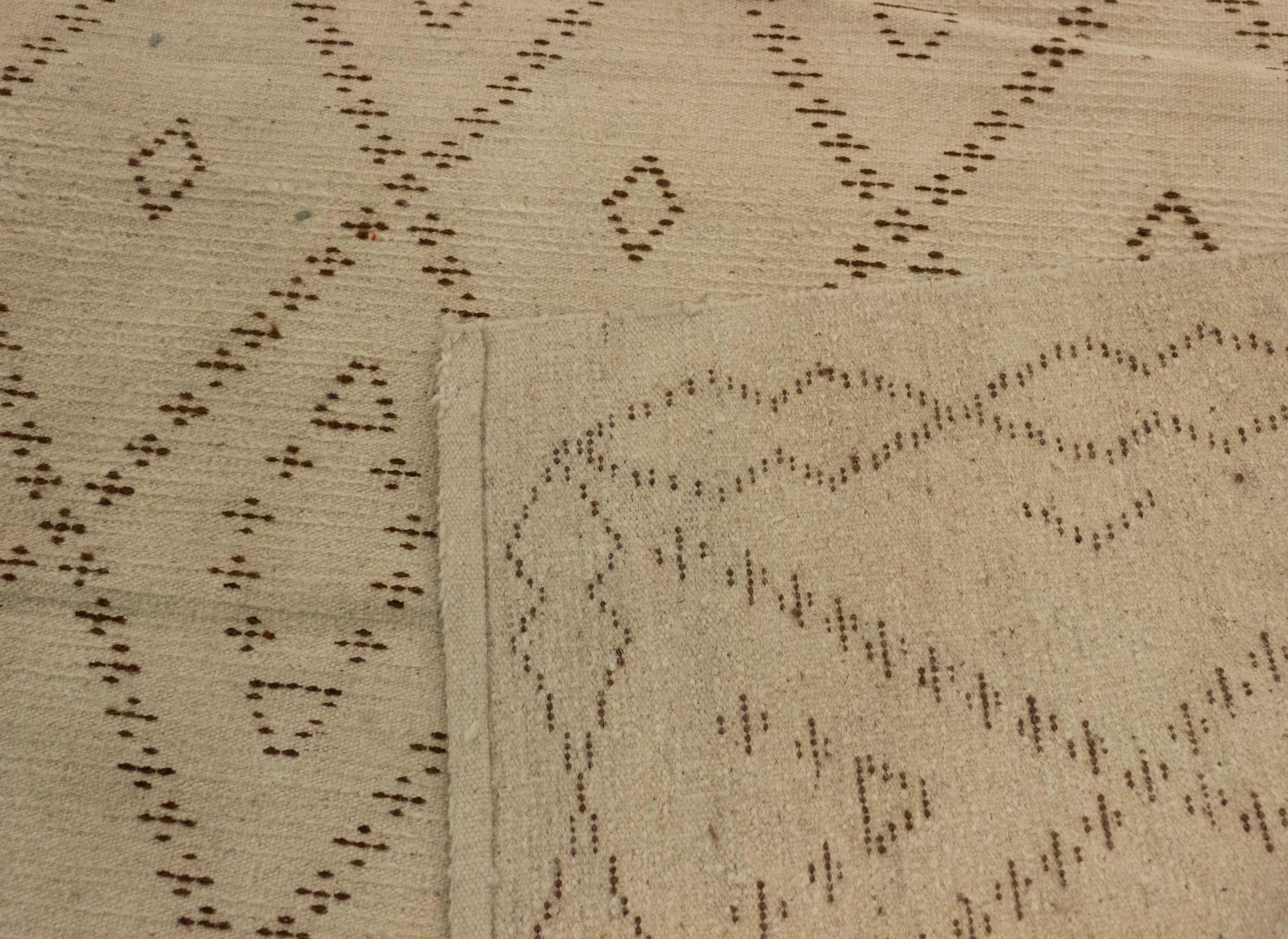 American Moroccan Patterned Beige and Brown Area Rug