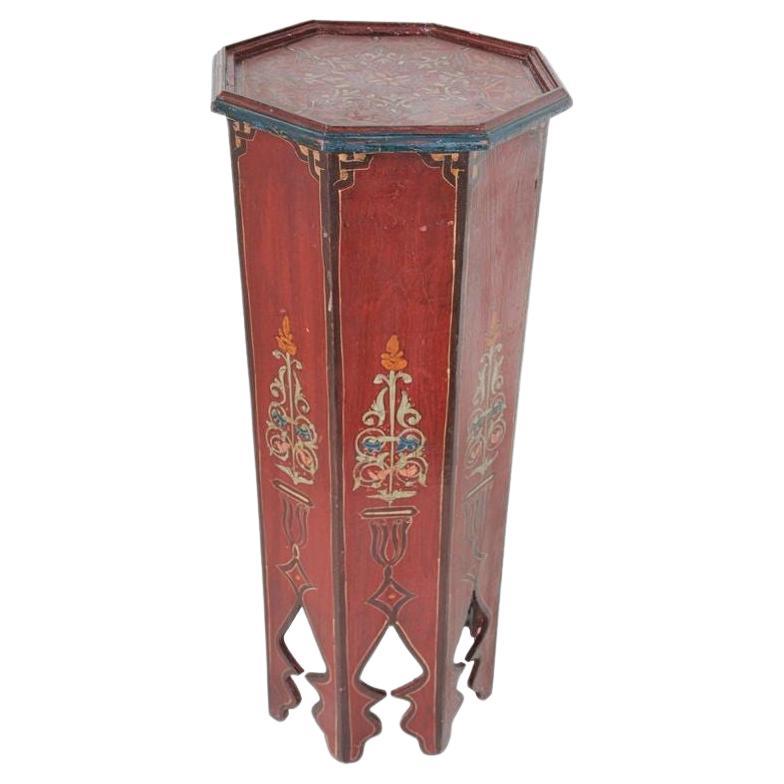 Moroccan Pedestal Table, Moorish Hand Painted Design Octagonal Shape Table 1960s For Sale