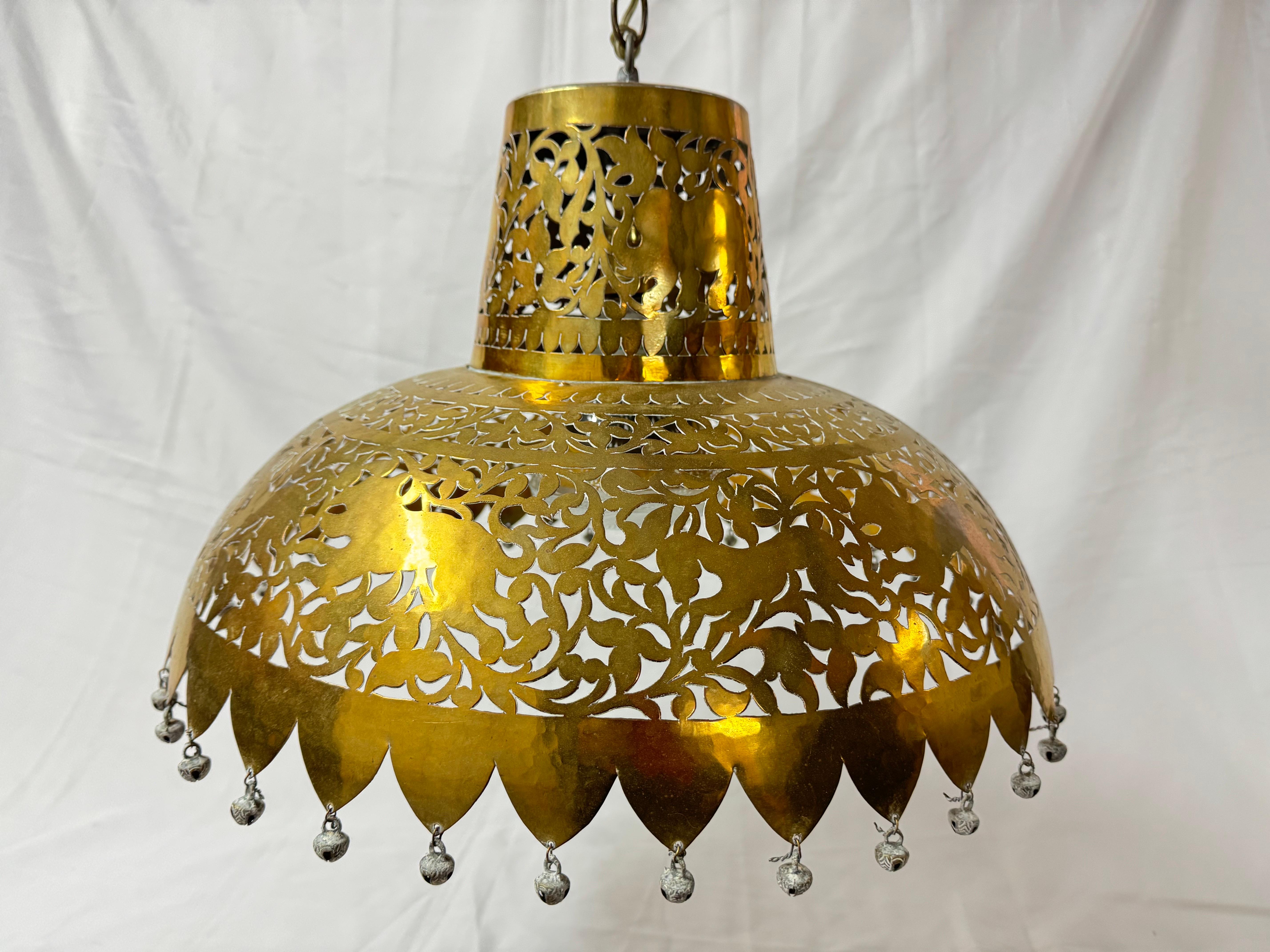 Moorish Moroccan Pierced Brass Chandelier For Sale