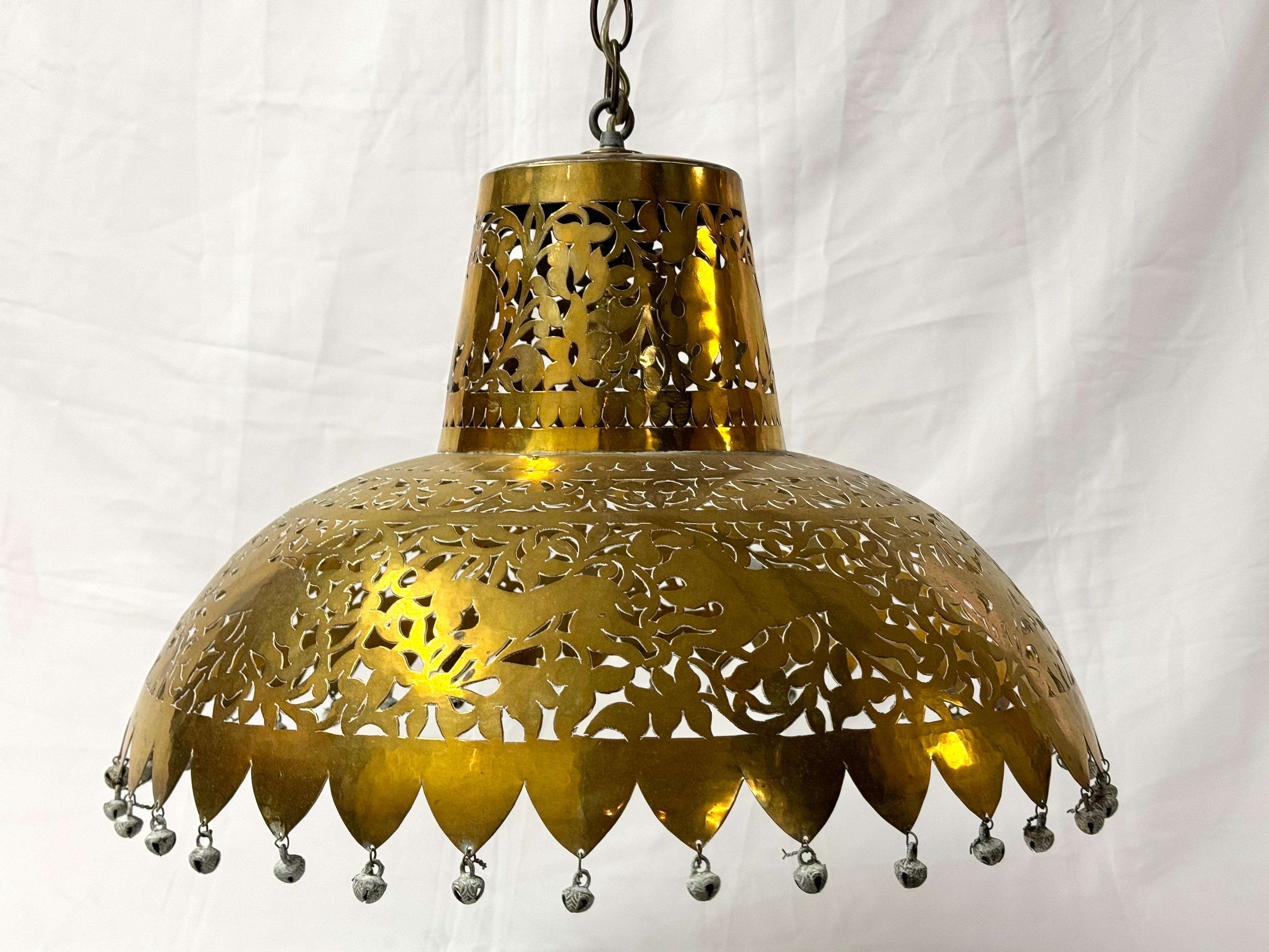 Metalwork Moroccan Pierced Brass Chandelier For Sale