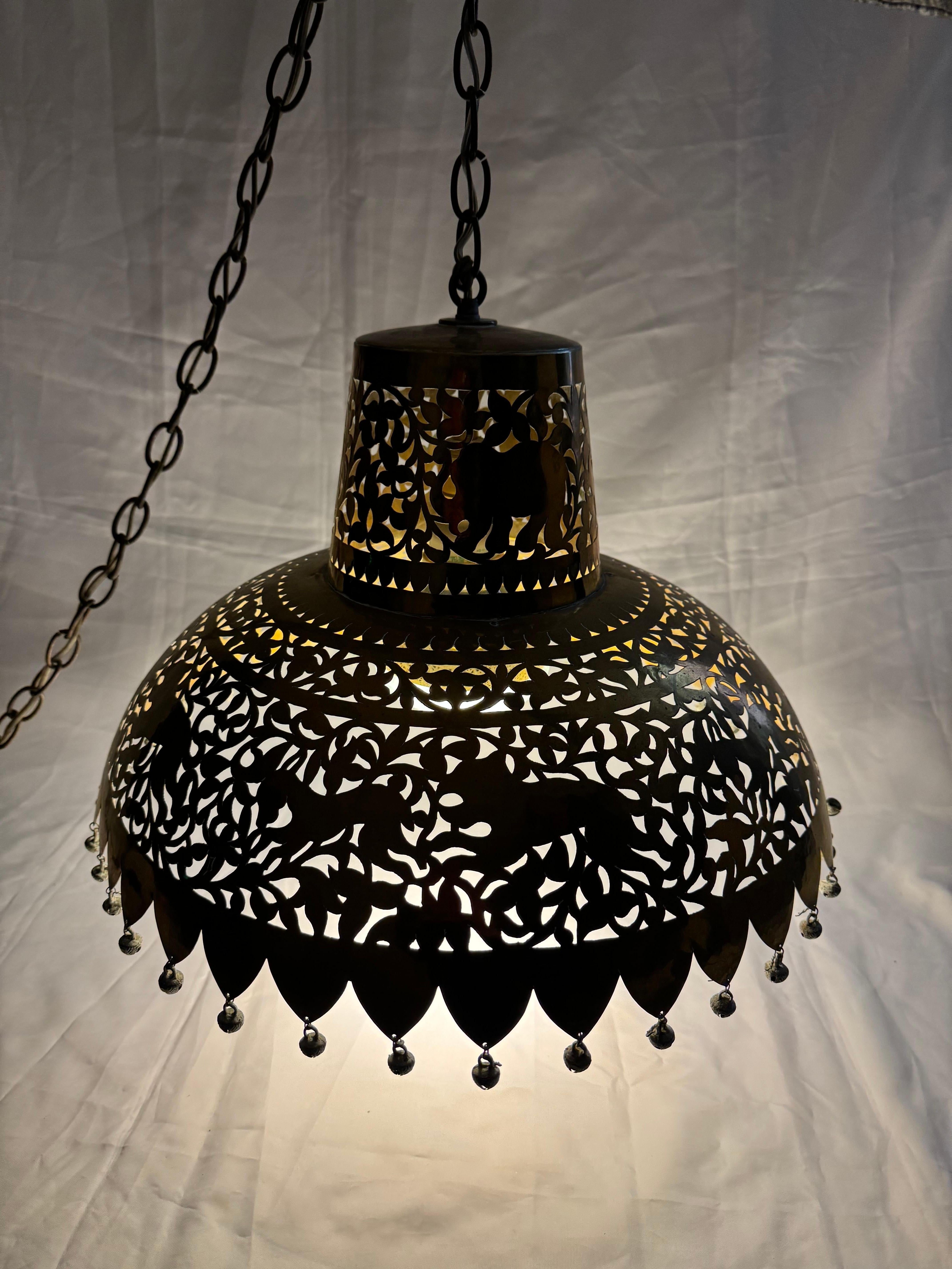 Moroccan Pierced Brass Chandelier In Good Condition For Sale In Redding, CT