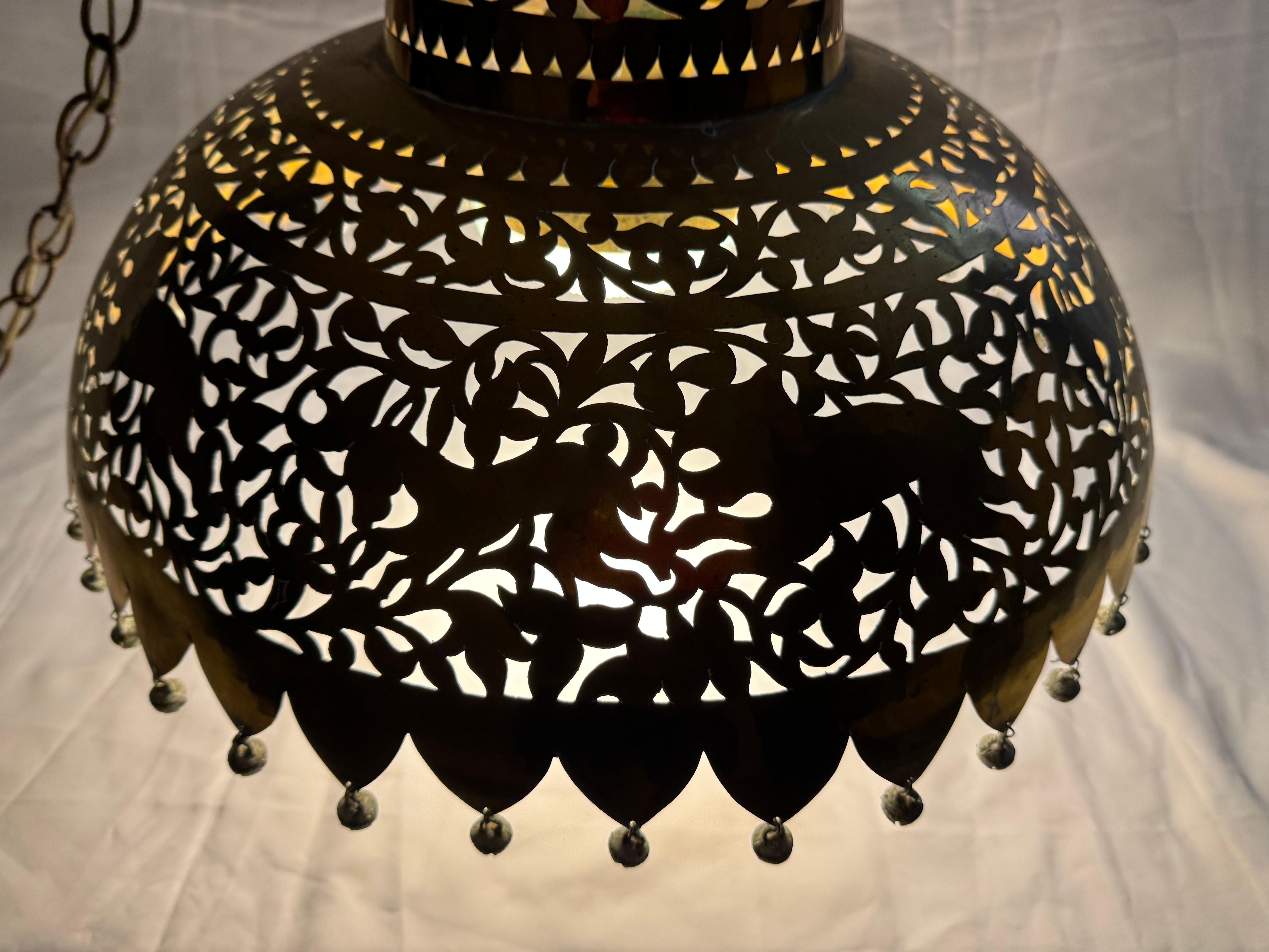 Late 20th Century Moroccan Pierced Brass Chandelier For Sale