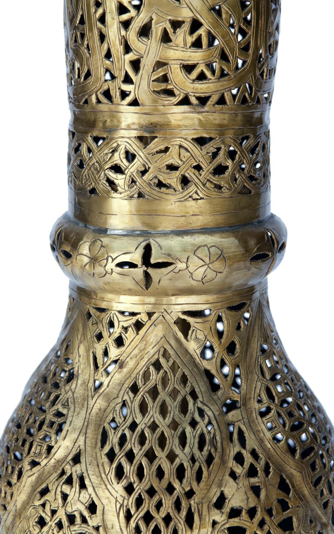 Moroccan Pierced Brass Floor Lamp In Good Condition In Malibu, CA