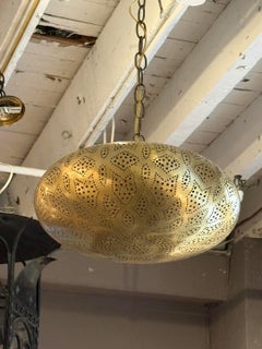 Moroccan Pierced Brass Doughnut Shaped Pendant Light, 15" Diameter, 48" Height