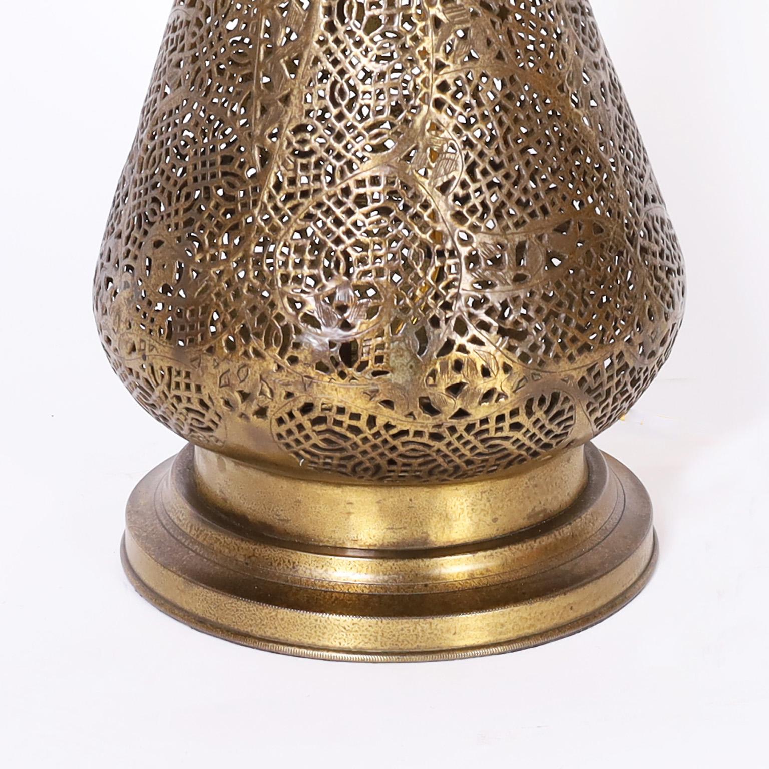 Moroccan Pierced Brass Table Lamp In Good Condition In Palm Beach, FL