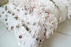 Moroccan Pillow Made from a Vintage Wedding Blanket, Berber Handira with Sequins