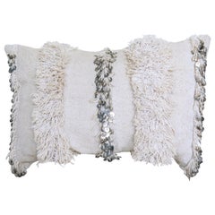 Moroccan Pillow Made from a Vintage Wedding Blanket, Berber Handira with Sequins