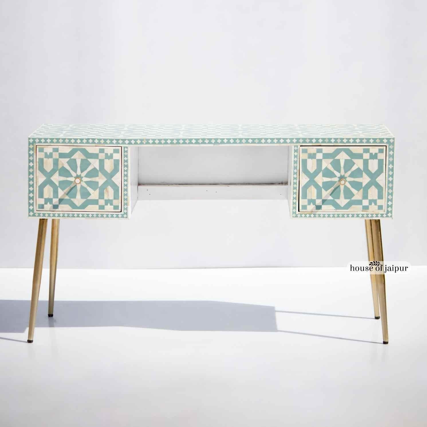 Moroccan Pink Bone Inlay Work Desk by House of Jaipur For Sale 3
