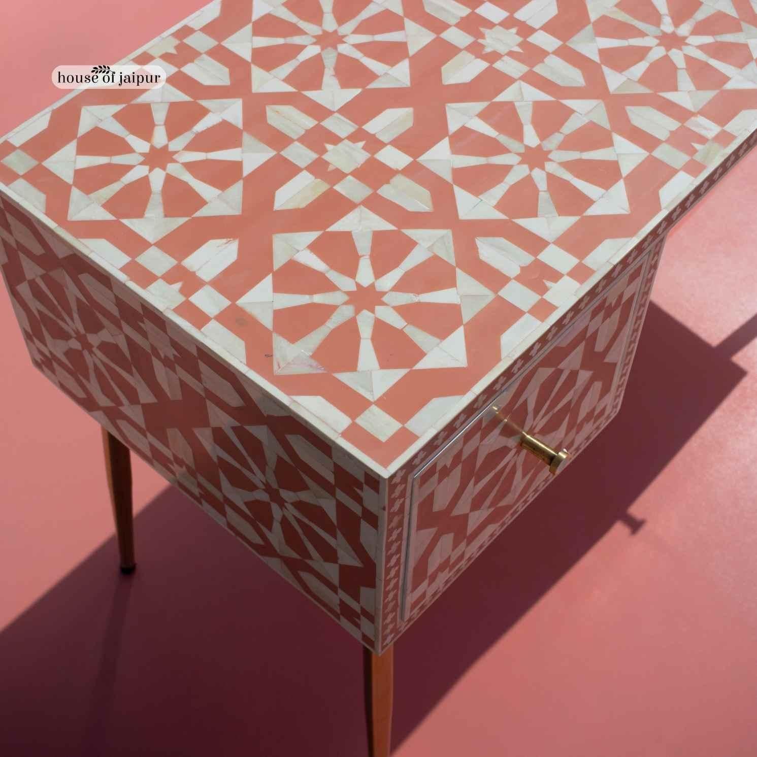 Indian Moroccan Pink Bone Inlay Work Desk by House of Jaipur For Sale