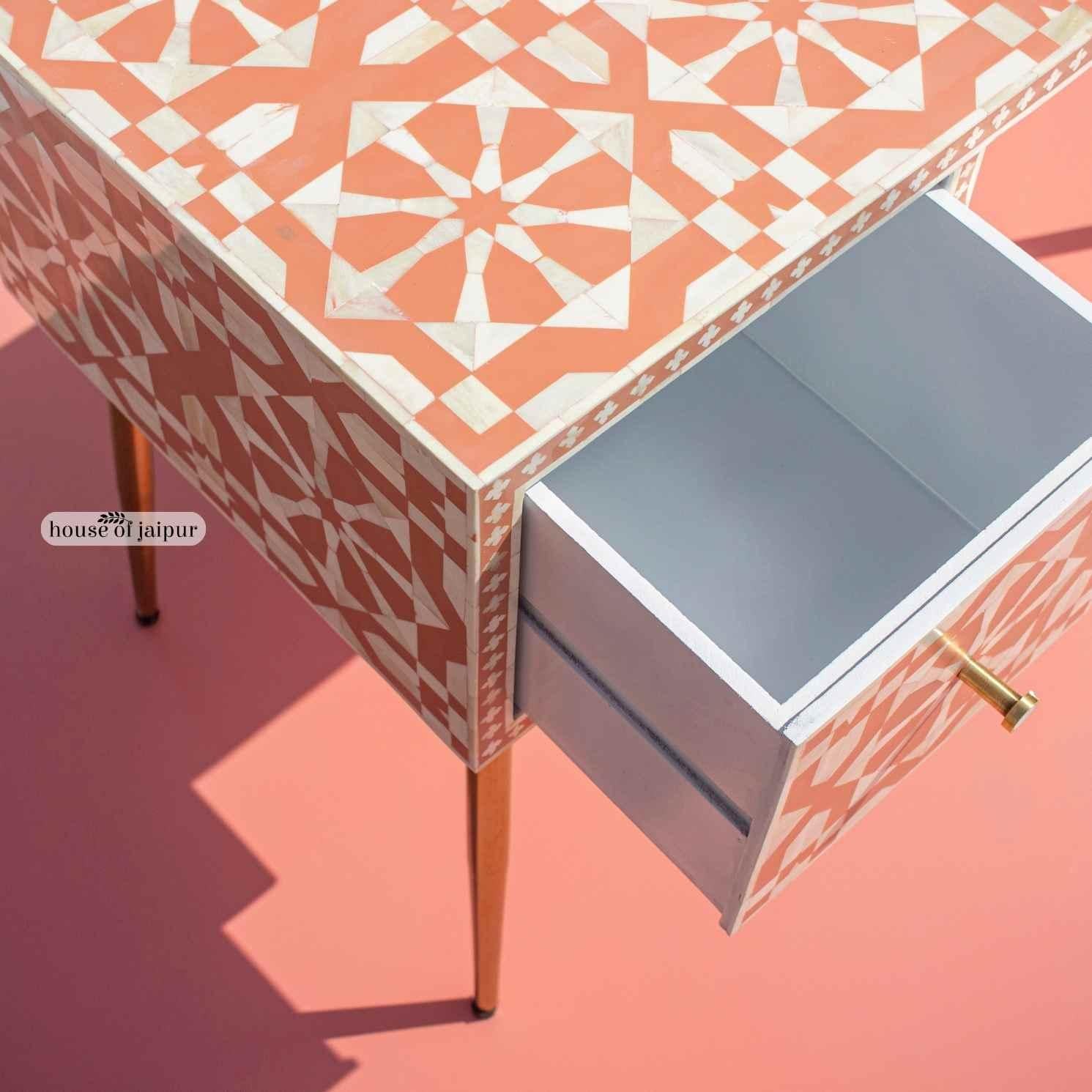 Moroccan Pink Bone Inlay Work Desk by House of Jaipur In New Condition For Sale In New York, NY