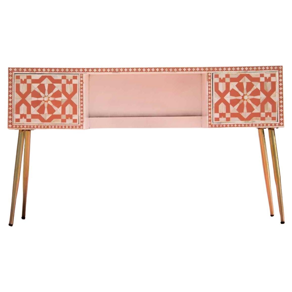 Moroccan Pink Bone Inlay Work Desk by House of Jaipur For Sale
