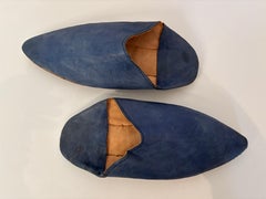 Moroccan Pointed Babouche Indigo Blue Leather Slippers Size 9