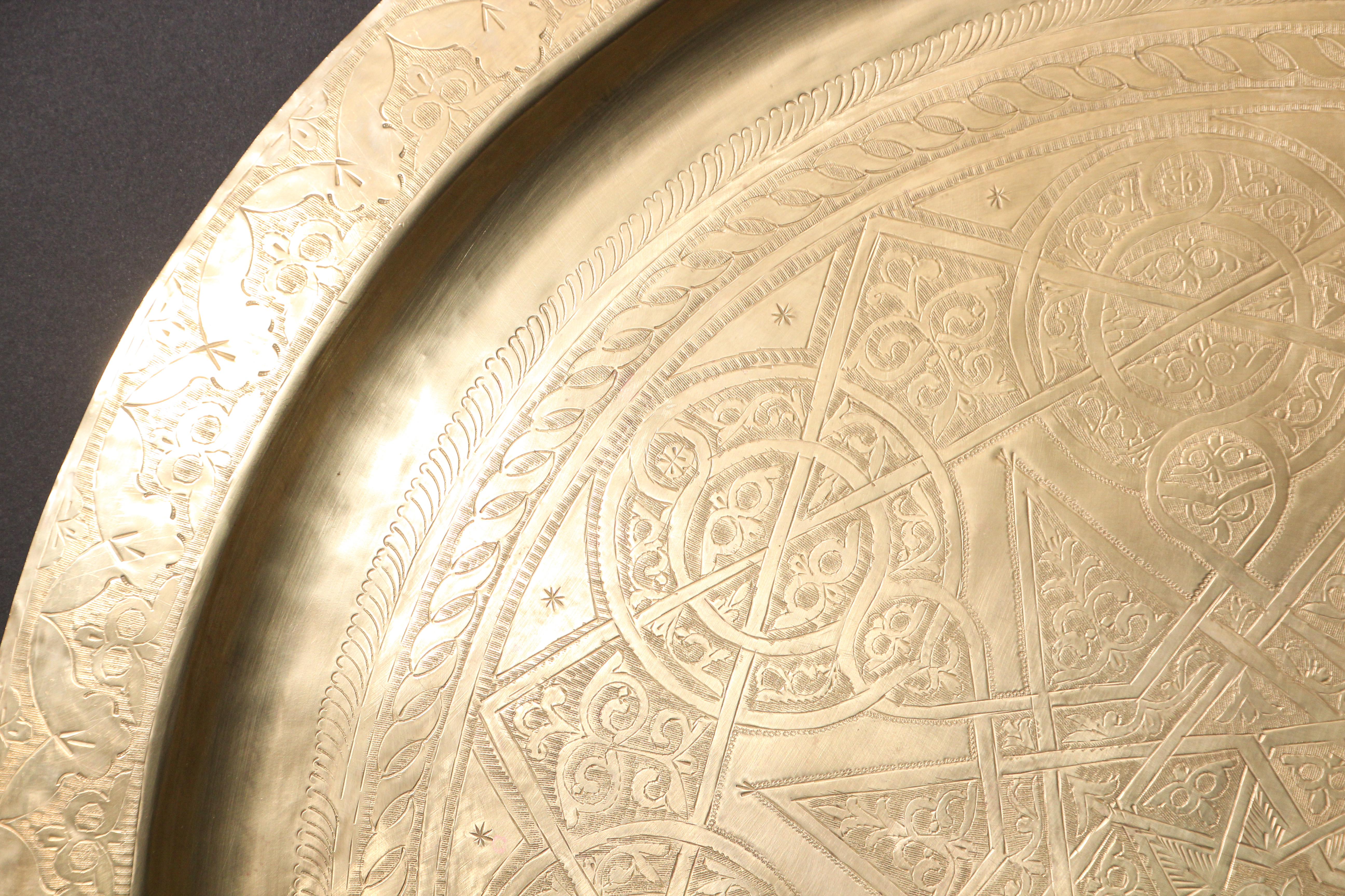 Moroccan Polished Round Large Brass Tray 35 in. Diameter 2