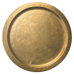 Grand plateau en laiton rond poli marocain 35 in. Diamètre