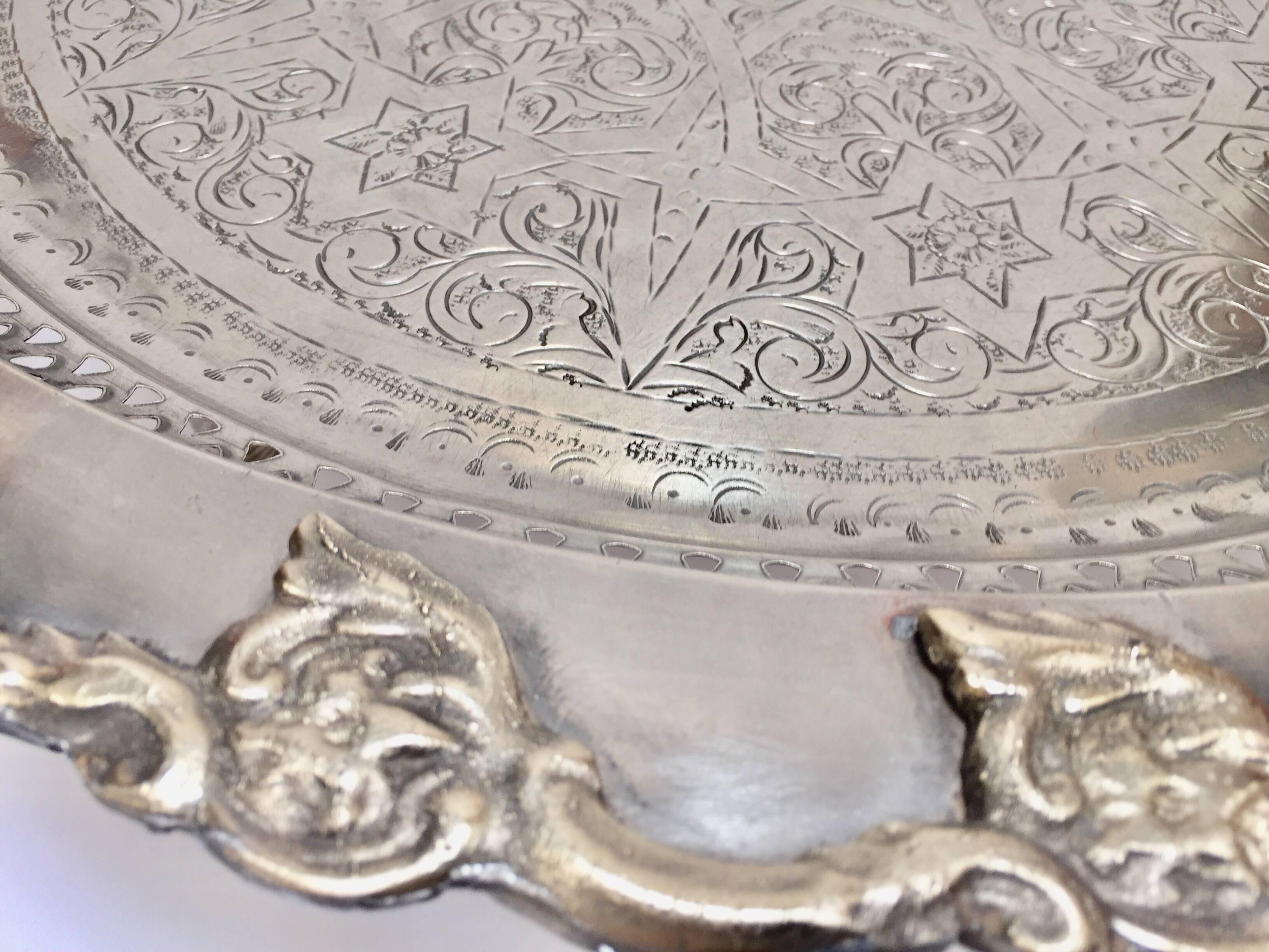 Moroccan Polished Round Footed Silvered Tray Table For Sale 2