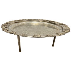 Retro Moroccan Polished Round Footed Silvered Tray Table