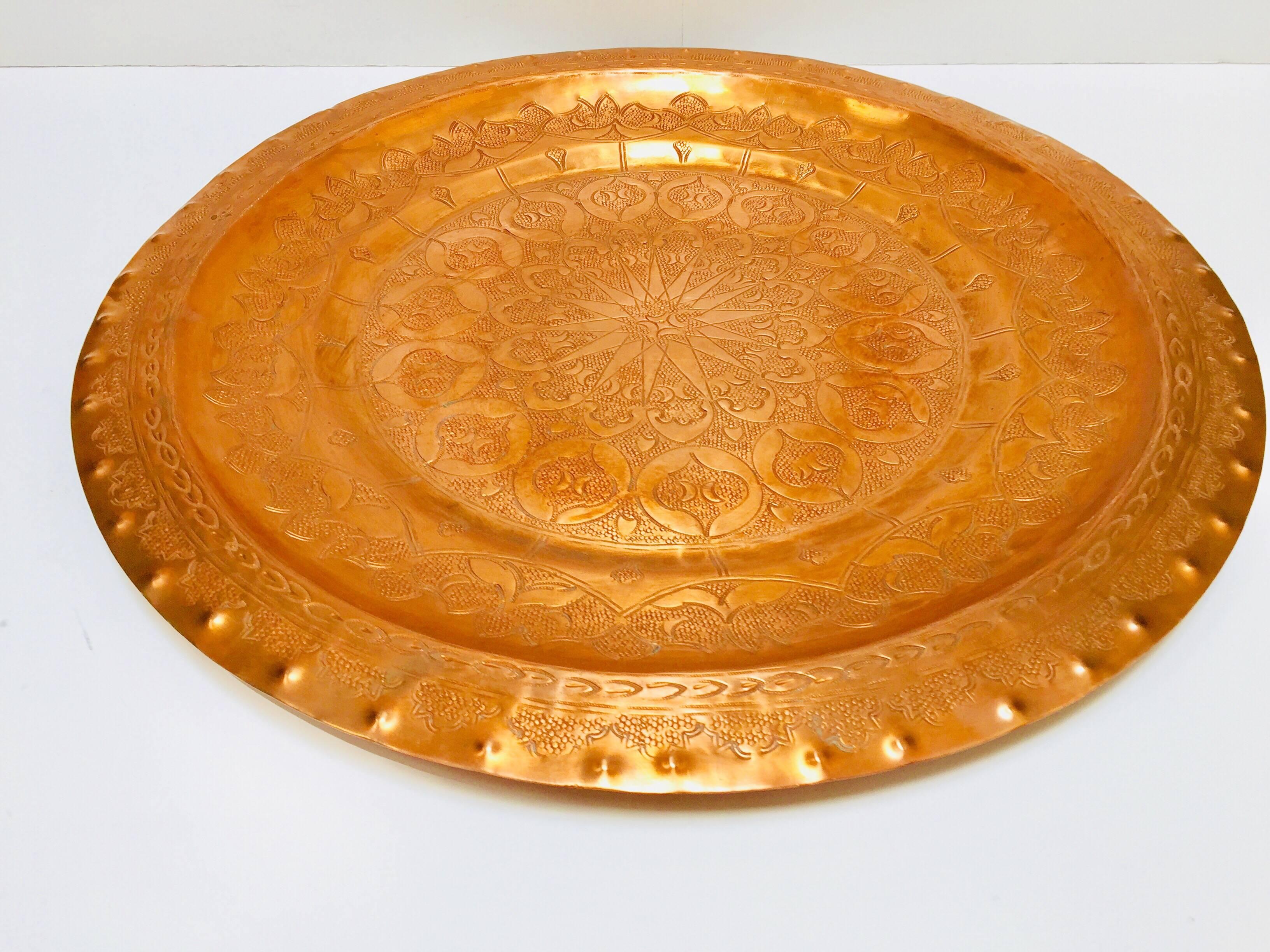 Moroccan Polished Round Metal Copper Tray 1