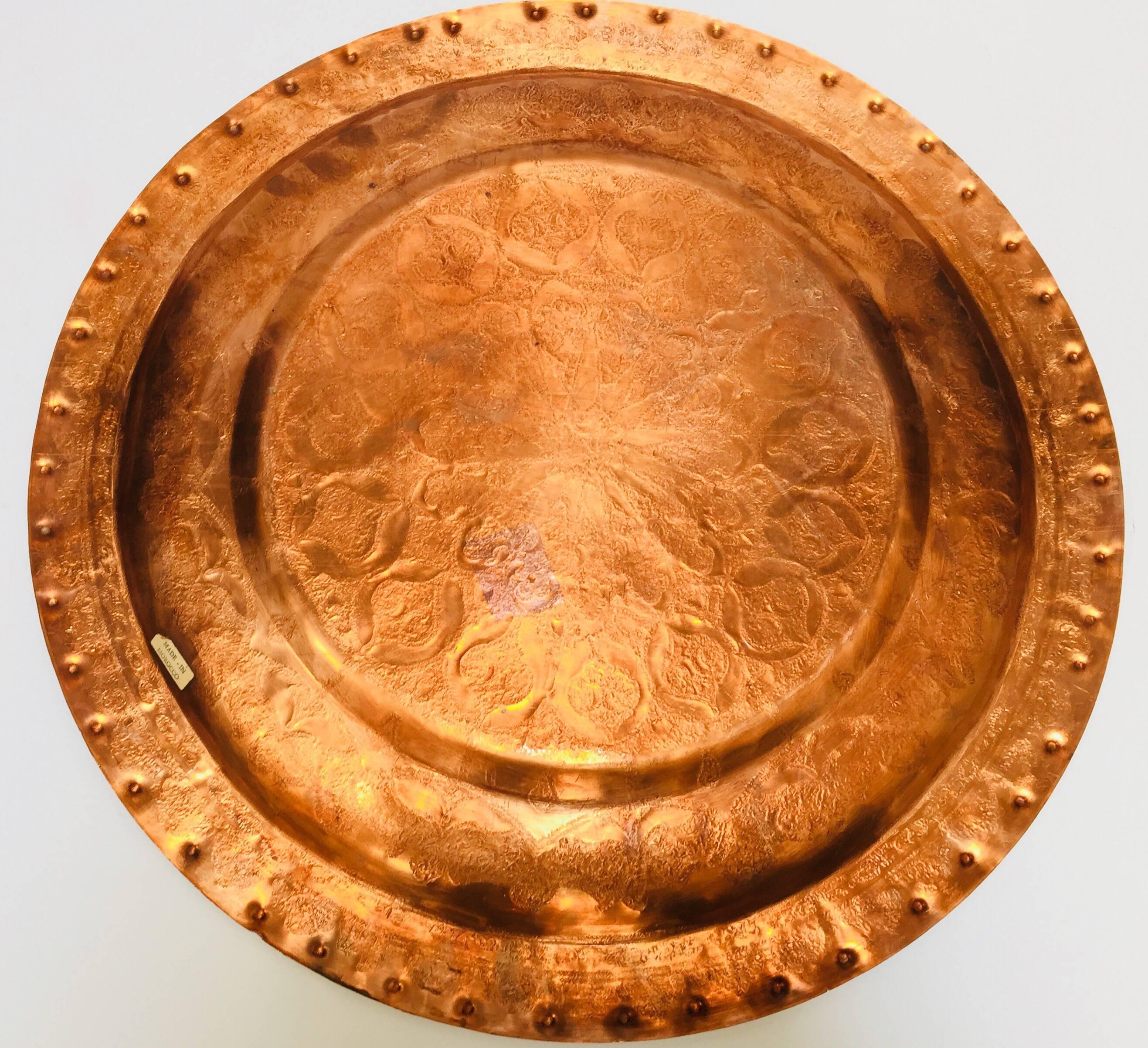 Moroccan Polished Round Metal Copper Tray 2