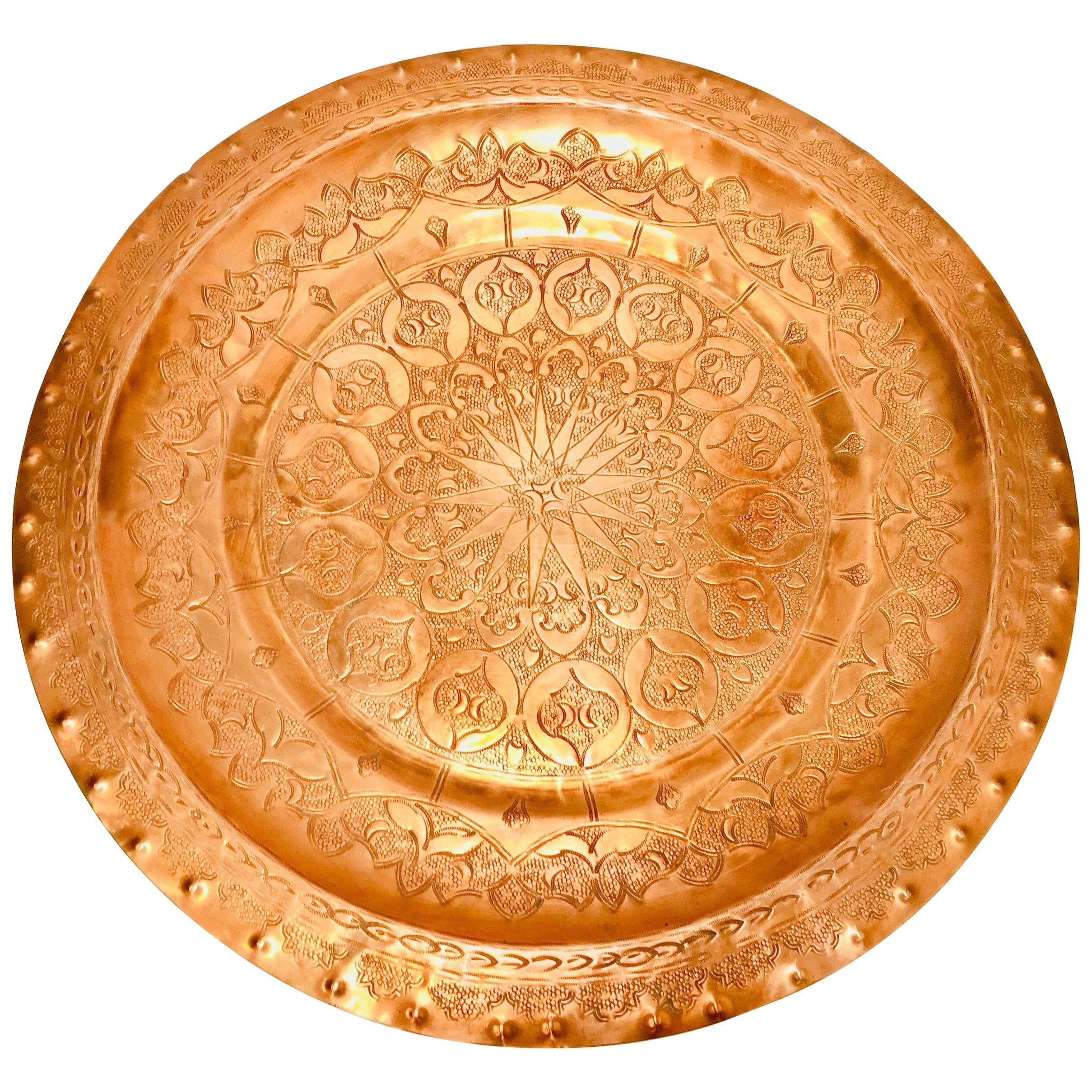 Moroccan Polished Round Metal Copper Tray