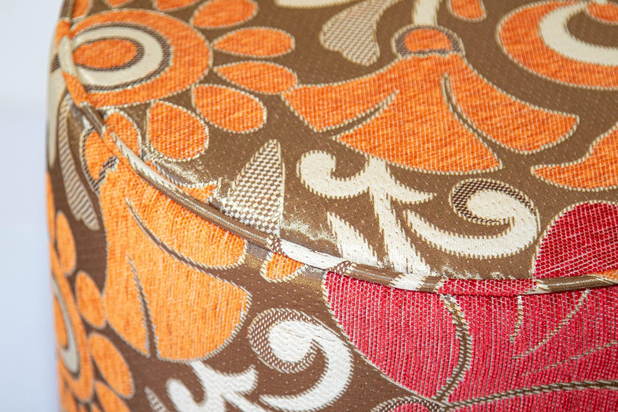 Moroccan Pouf Upholstered Stool in Bold Colorful Floral Fabric For Sale 6