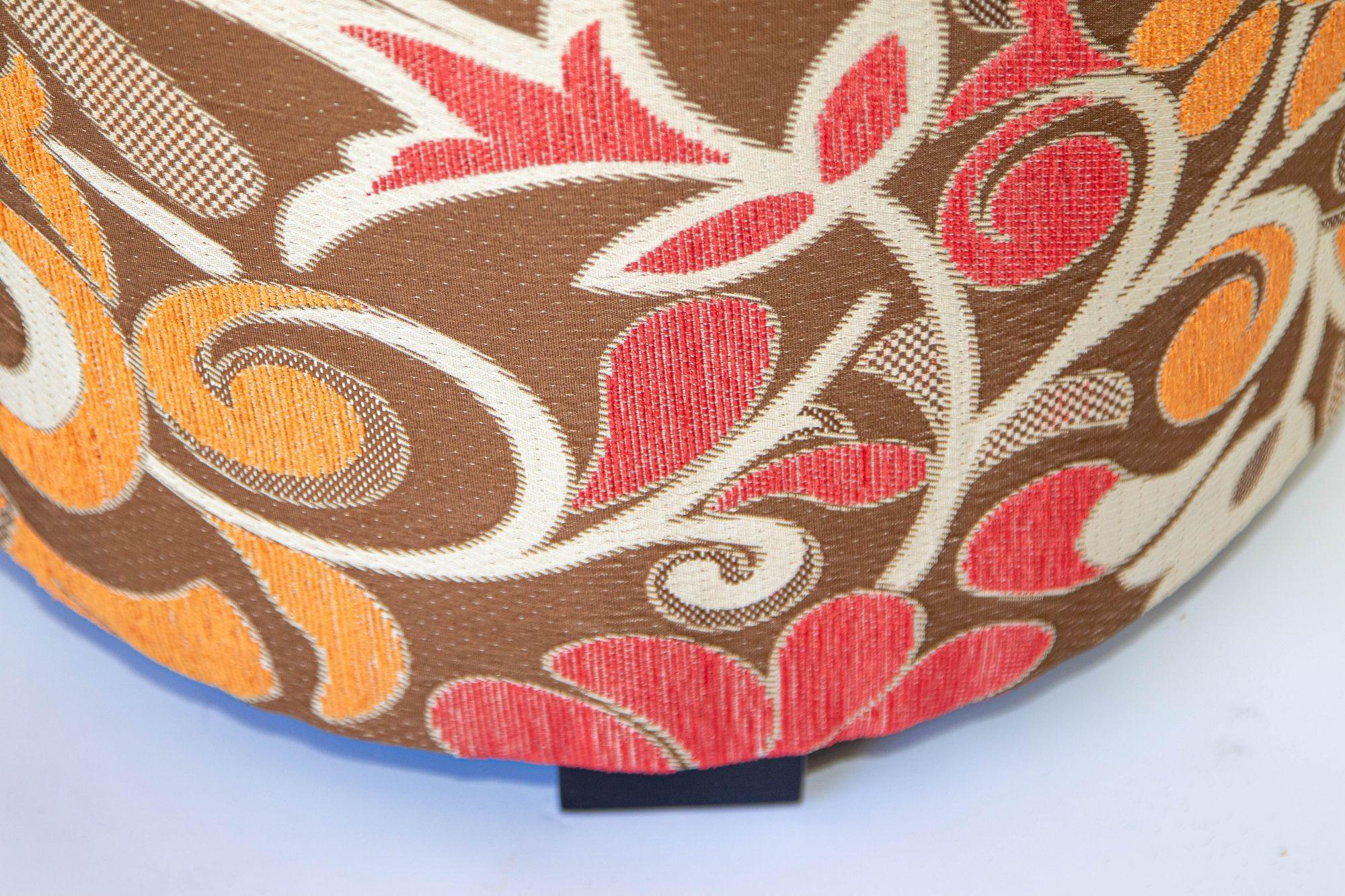Moroccan Pouf Upholstered Stool in Bold Colorful Floral Fabric For Sale 7