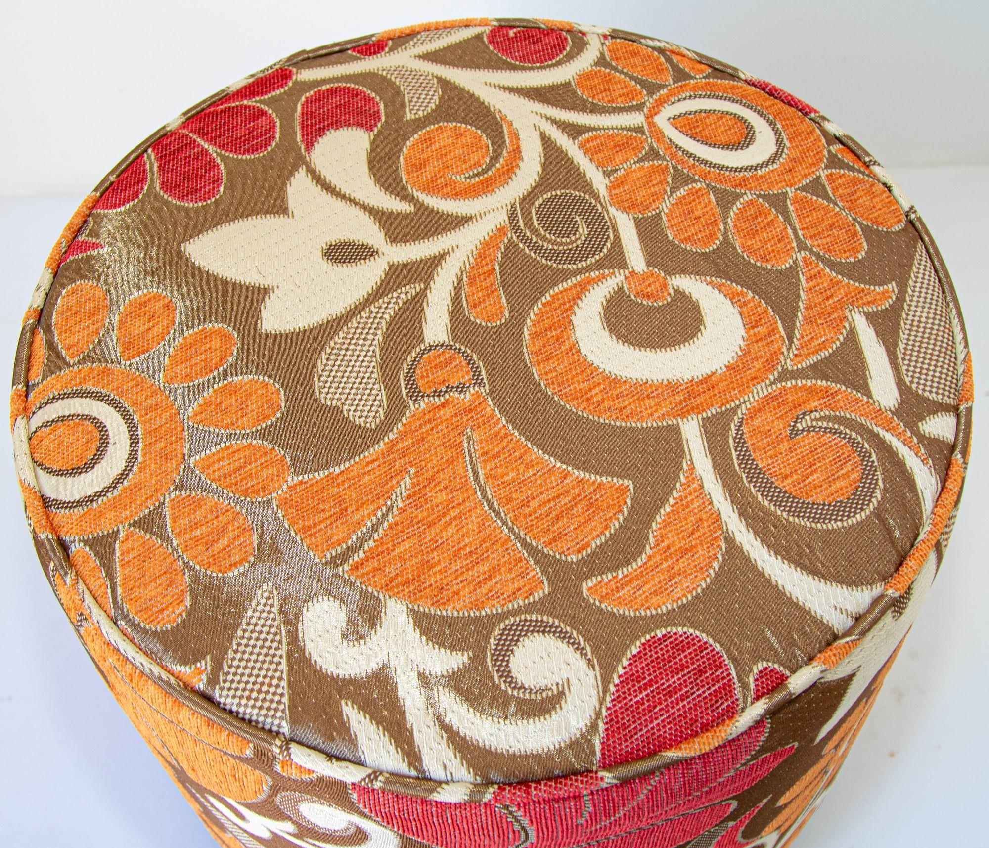 Moroccan Pouf Upholstered Stool in Bold Colorful Floral Fabric For Sale 8