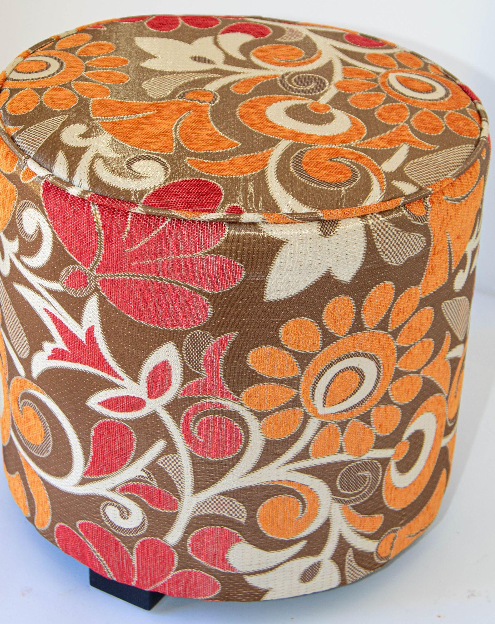 Moroccan Pouf Upholstered Stool in Bold Colorful Floral Fabric For Sale 9