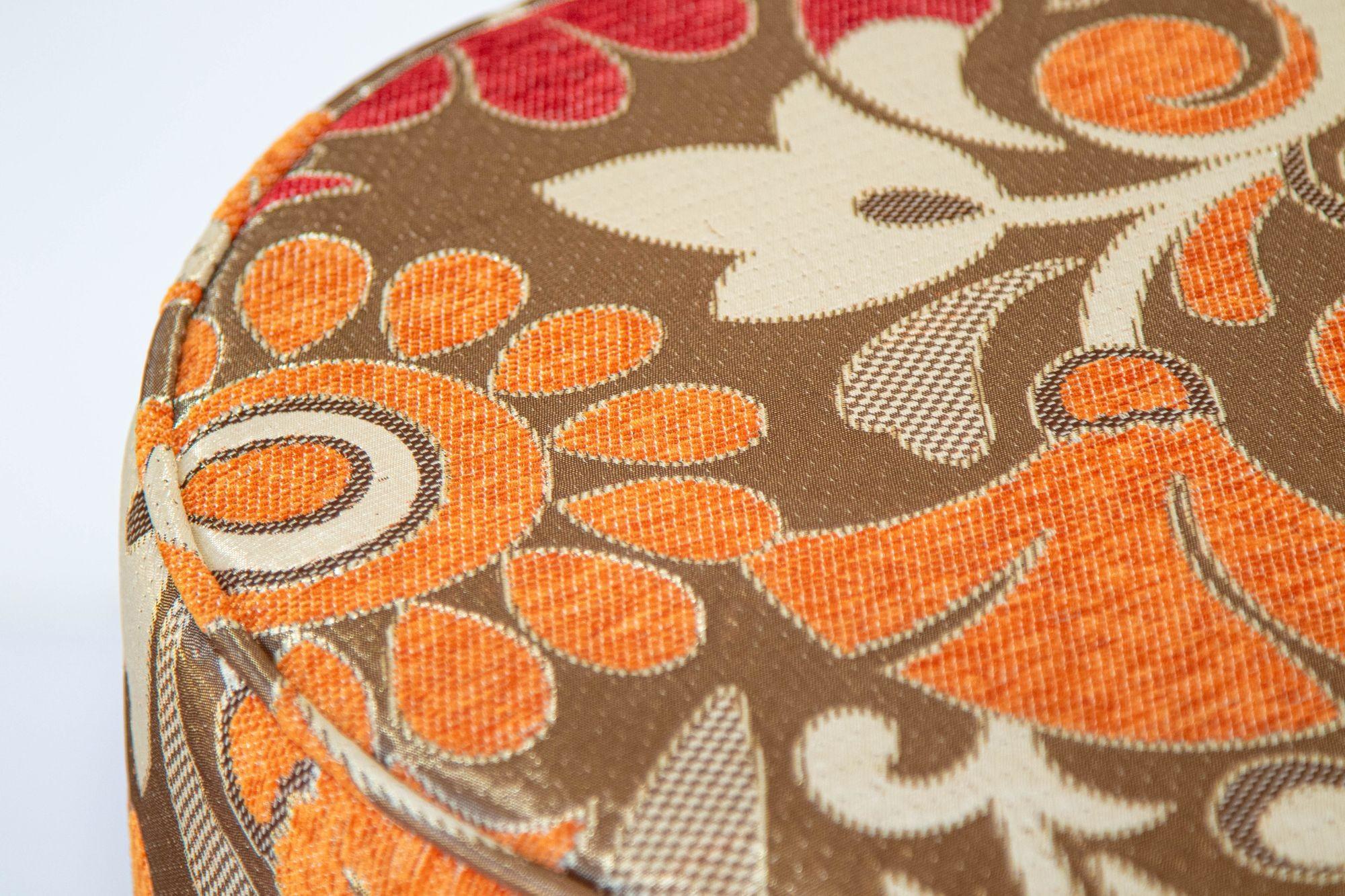 Moroccan Pouf Upholstered Stool in Bold Colorful Floral Fabric For Sale 3