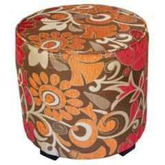 Moroccan Pouf Upholstered Stool in Bold Colorful Floral Fabric