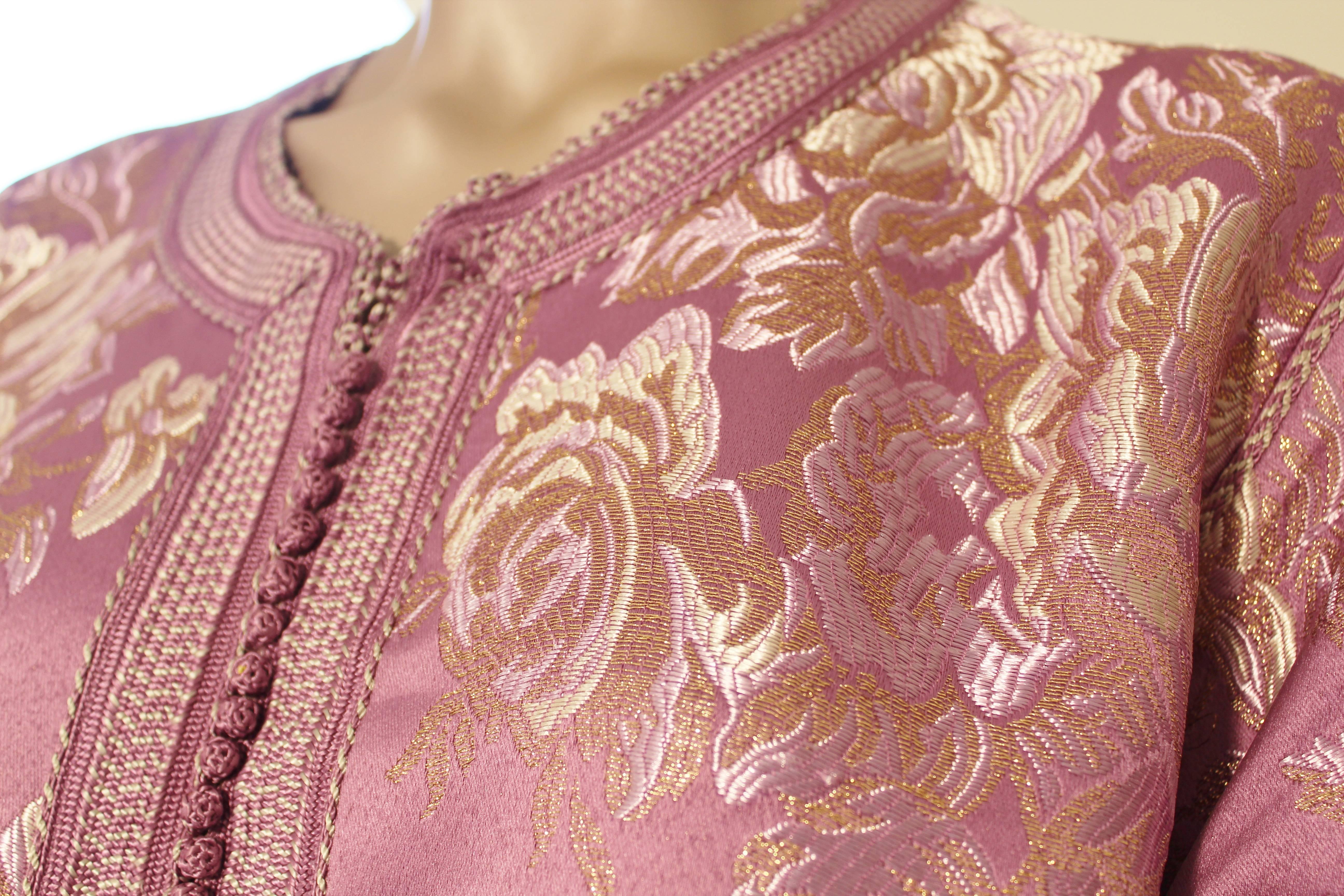 Women's or Men's Moroccan Purple Brocade Caftan Gown Maxi Dress Kaftan Size M For Sale