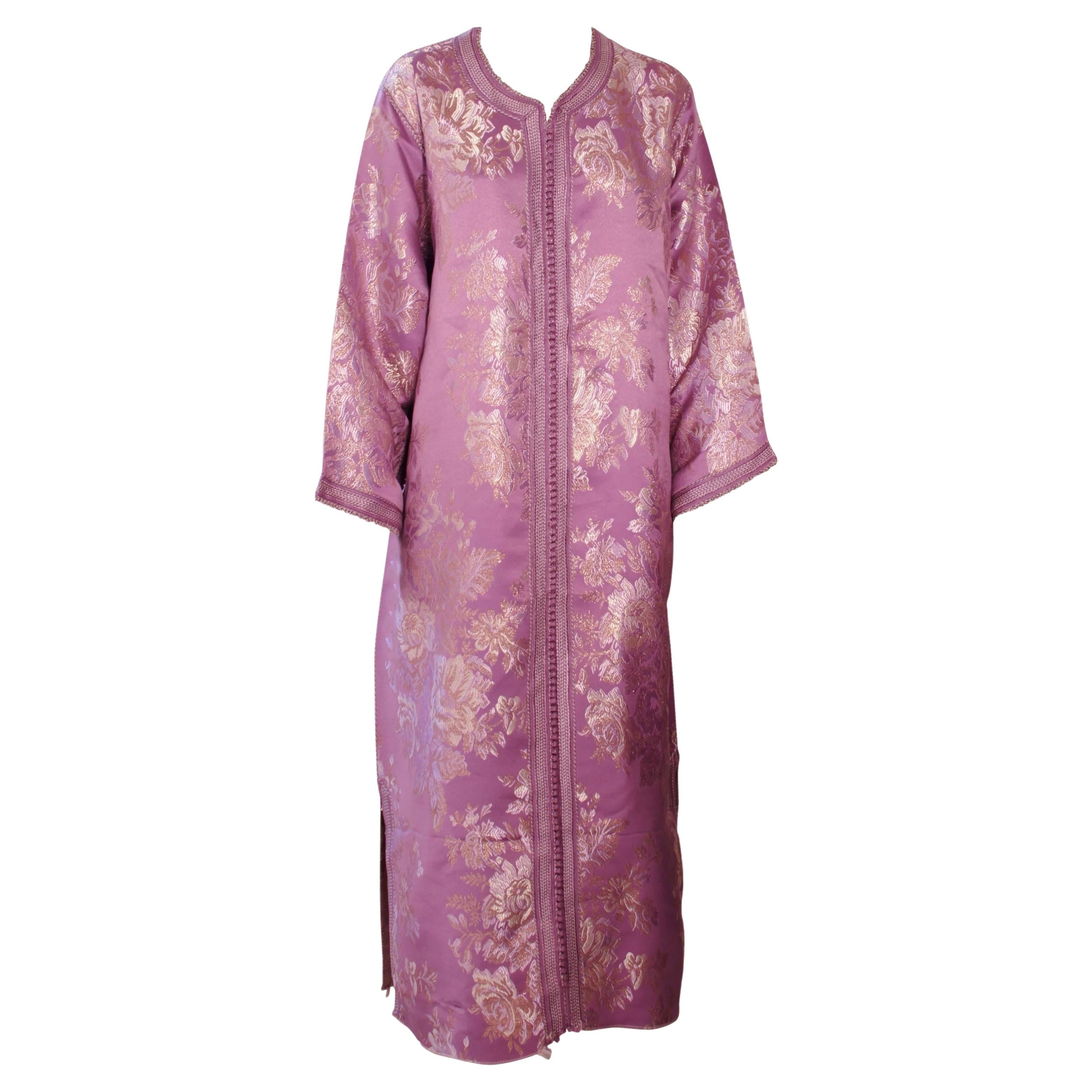 Moroccan Purple Brocade Caftan Gown Maxi Dress Kaftan Size M