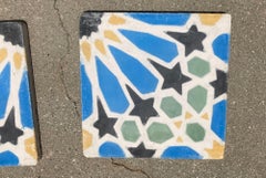 Moroccan Reclaimed Encaustic Cement Tile with Moorish Fez Design
