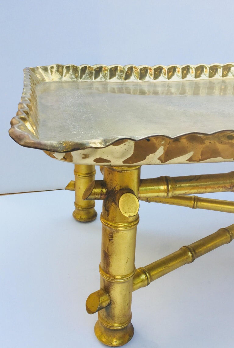 Moroccan Rectangular Brass Tray Coffee Table For Sale at 