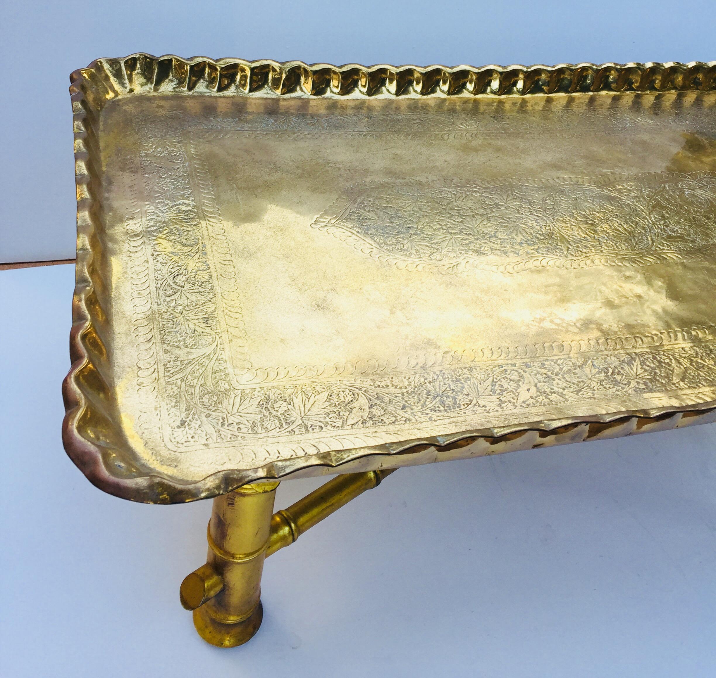 Hammered Rectangular Moroccan Brass Tray Coffee Table