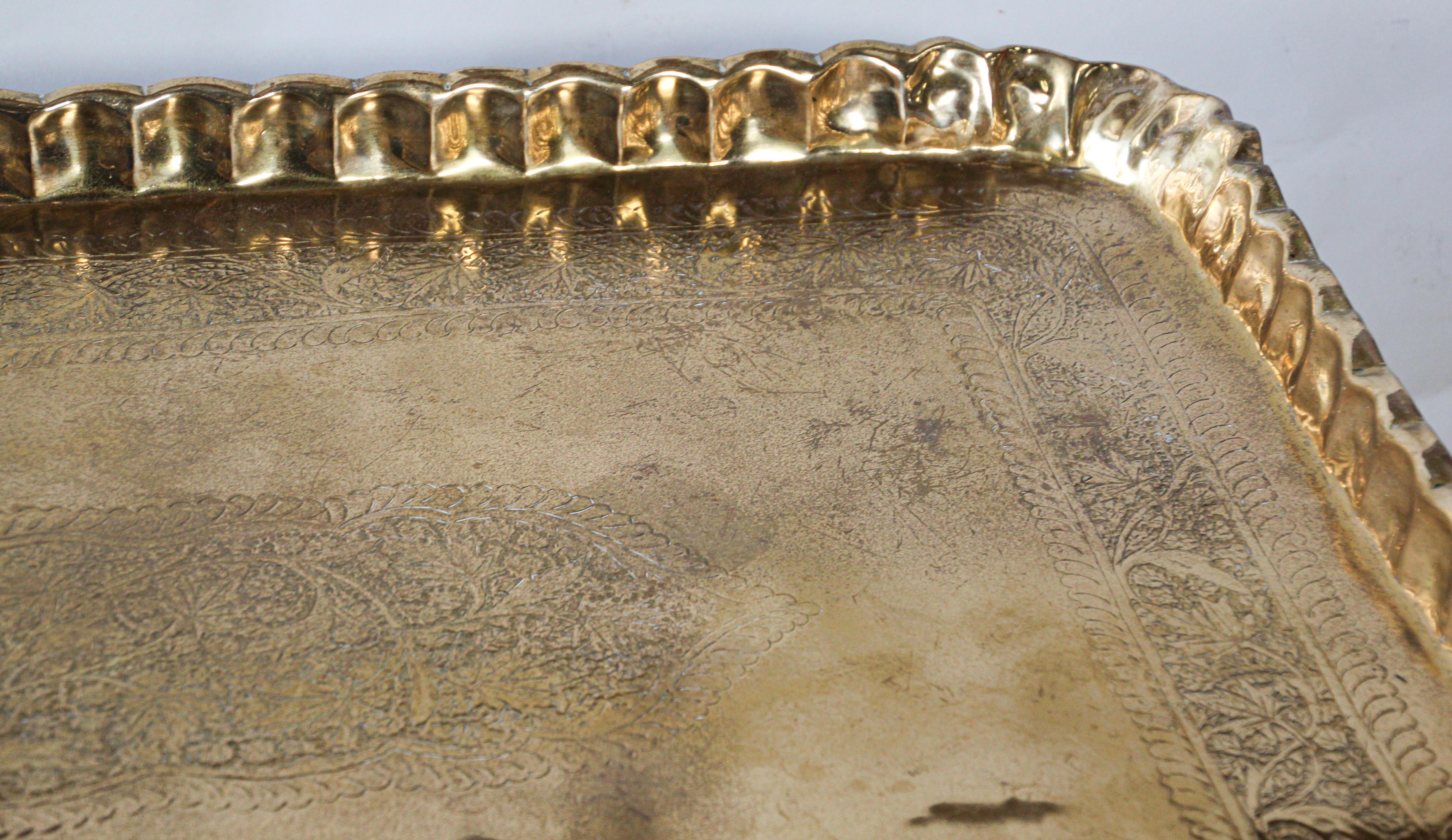 Moorish Rectangular Brass Tray Coffee Table In Good Condition In North Hollywood, CA