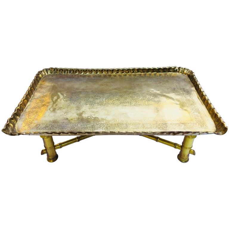 Rectangular Moroccan Brass Tray Coffee Table For Sale at 1stdibs